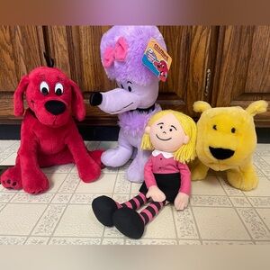 Set of four Clifford stuffed animals